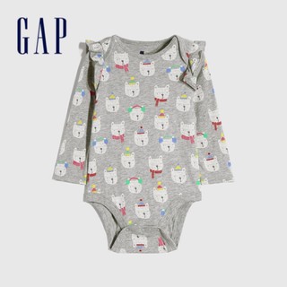 全新 Gap嬰兒 長袖包屁衣 灰底白熊