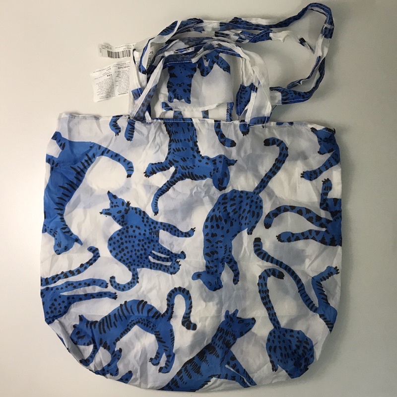 （二手）IKEA購物袋 絕版品 藍豹 個性風 輕便攜帶 肩背帶 手提袋 手提肩背兩用 隨手做環保 小口袋可收納