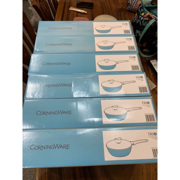 【美國康寧CorningWare】TRIO陶瓷不沾鍋28cm單柄煎鍋-幸福藍(附玻璃蓋)