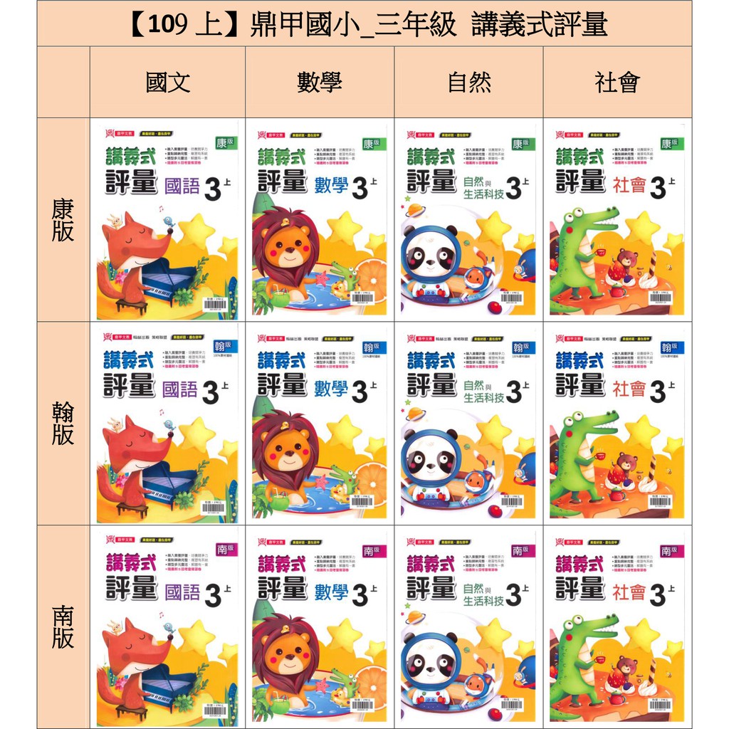 109上 鼎甲國小 國小3年級 講義式評量 康軒版 翰林版 南一版 蝦皮購物