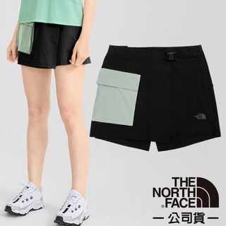 【美國 The North Face】女新款 4D彈性可調透氣排汗登山短褲/褲裙/特價85折/黑/淺綠_4UCH