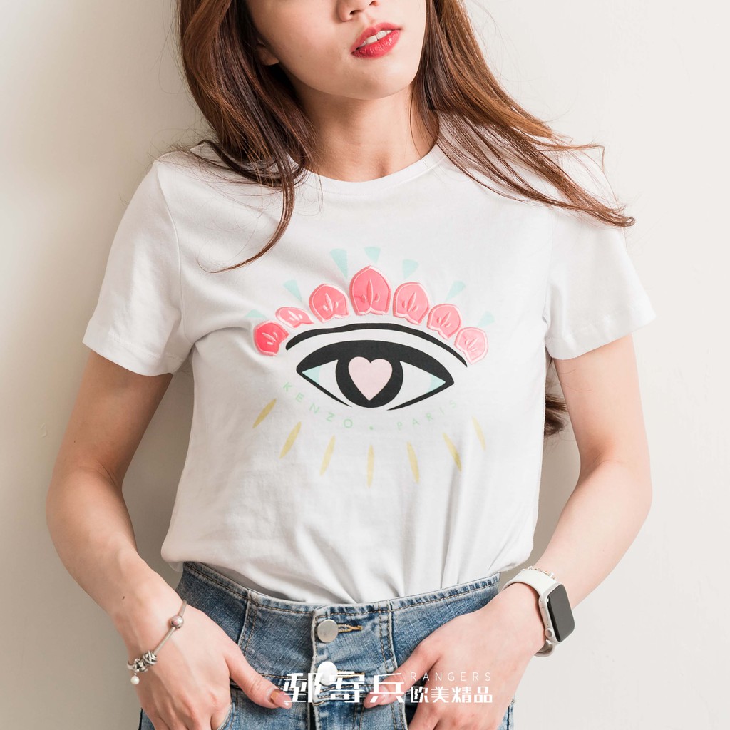 [現貨] KENZO 青年女版 刺繡亮粉色眼睛短袖T恤 3601456706712