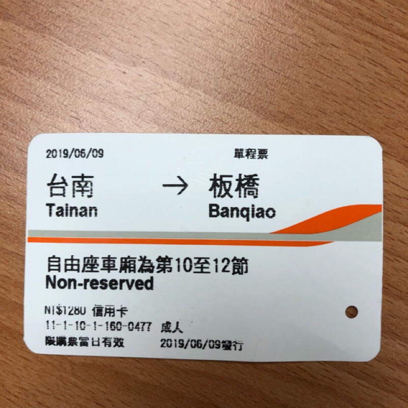 2019 6 9 台南到板橋高鐵票高鐵票根 蝦皮購物