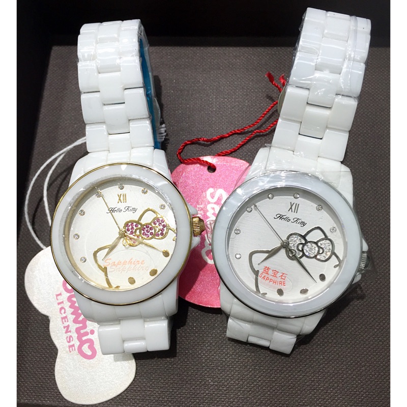 ✨HELLO KITTY✨凱蒂貓甜心夢幻陶瓷手錶-白x 金、銀，粉色/36mm
