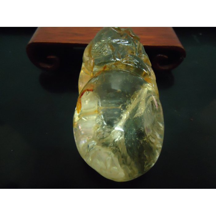 天地 藝品 招財 至尊 天然 巴西 完美 清料 黃 水晶 晶雕 ( 鯉魚 呈祥 ) 招財 手 把件 B518 割愛 !