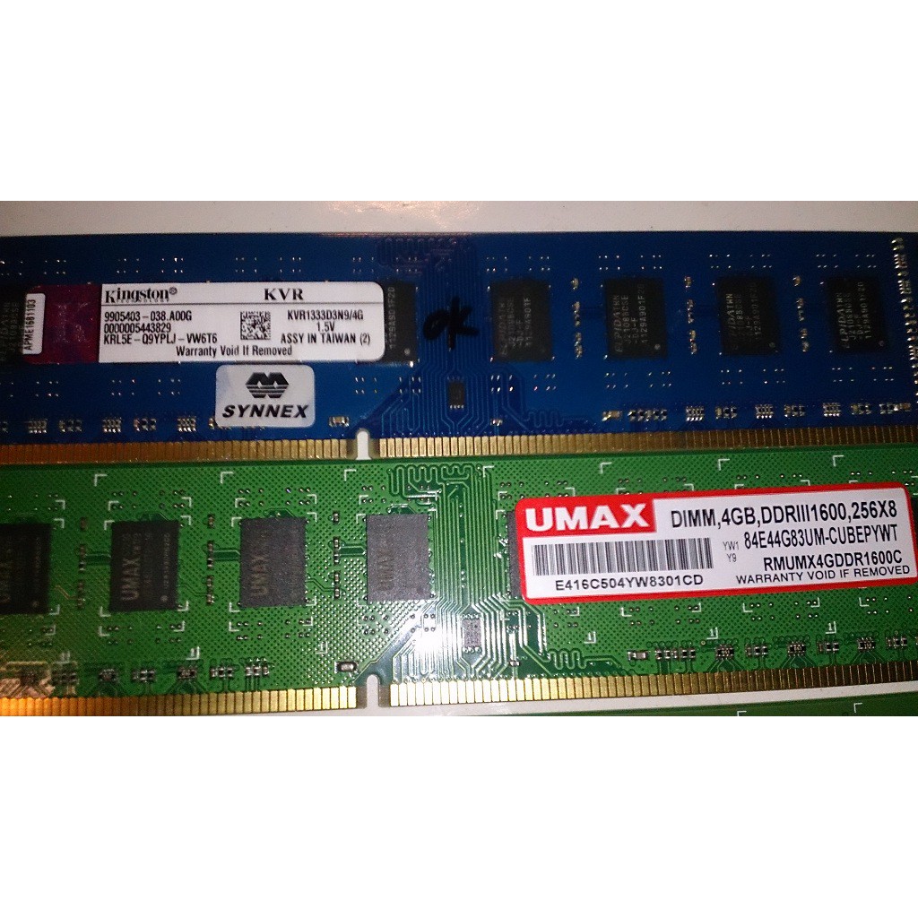 桌機用 金士頓 DDR3 4G 1333 ;UMAX 4G 1600  記憶體