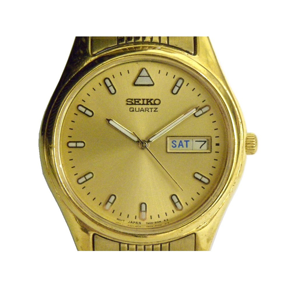 [專業模型] 石英錶 [SEIKO 476198] 精工傳統圓形時尚金錶[金色面+星+日期]/中性/新潮/軍錶