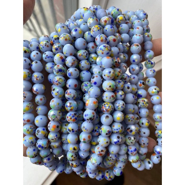 加拿大進口爪哇玻璃珠（一串六十顆，淡藍色，8mm大，洞大約2mm-3mm）