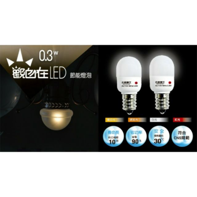 【太星電工】觀自在LED節能燈泡E12/0.3W/2入　暖白光/白光/琥珀/紅光