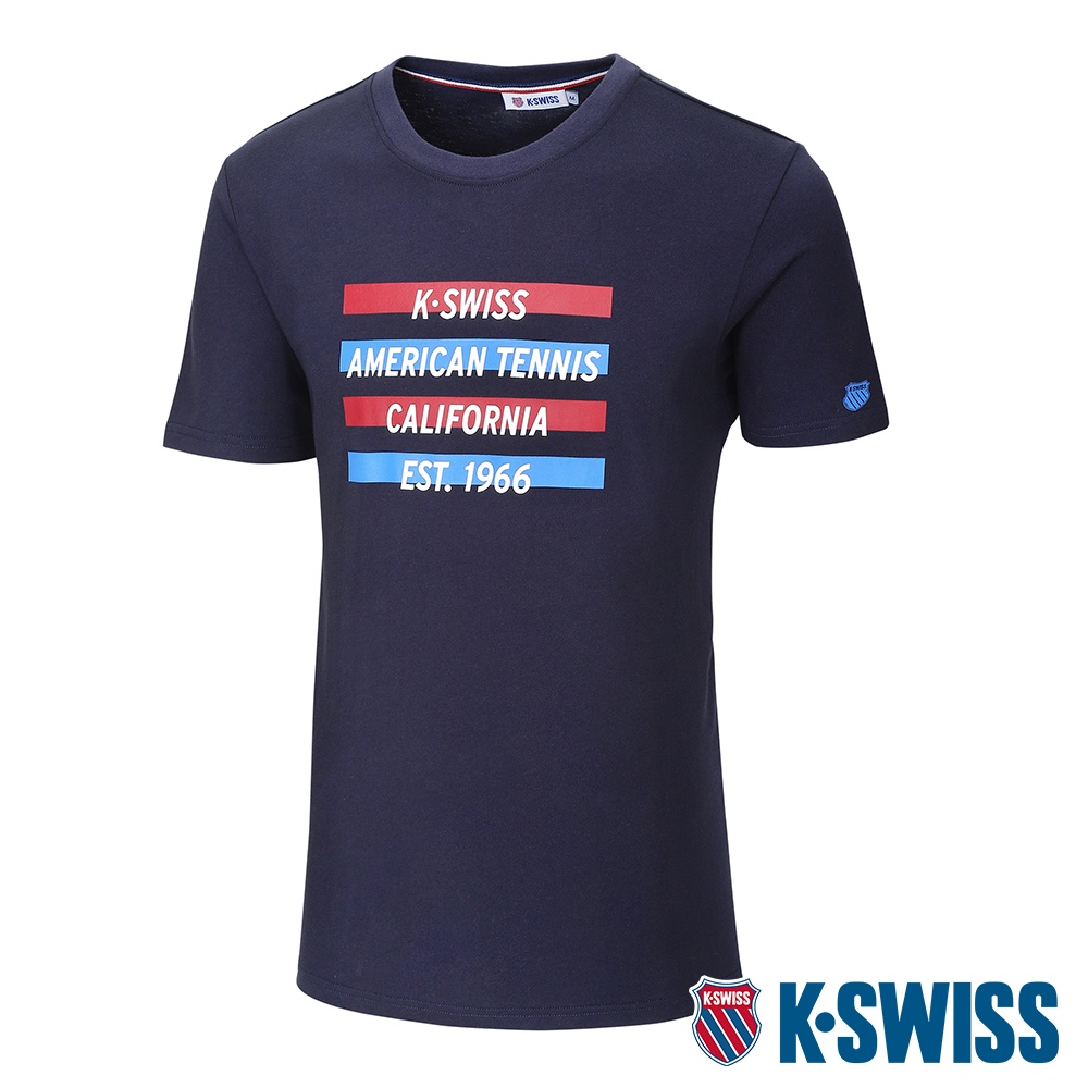 K-SWISS Stripes Tennis Tee棉質吸排T恤-男-藍
