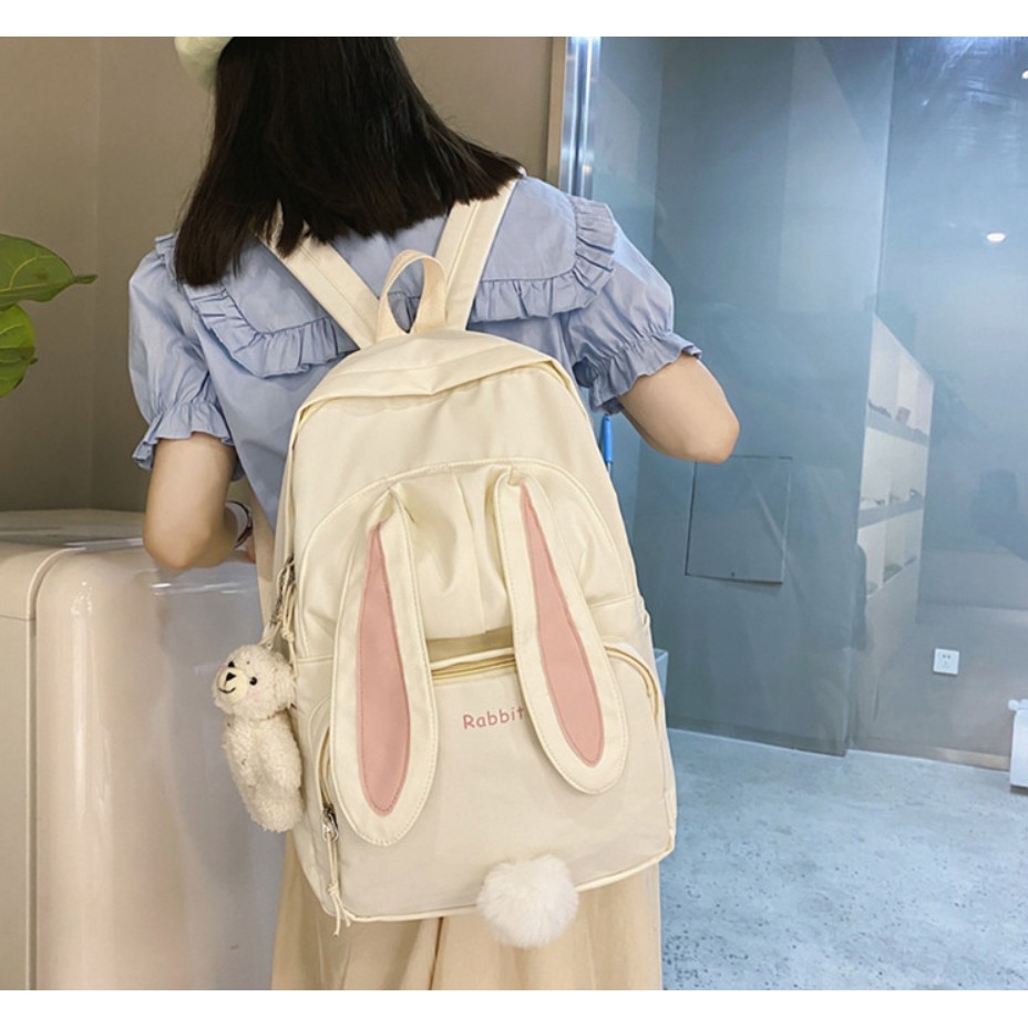 韓國 兔耳朵 大容量後背包 雙肩包 書包 休閒包包 運動包 健身包 小熊吊飾 後背包 兔兔後背包 尼龍包