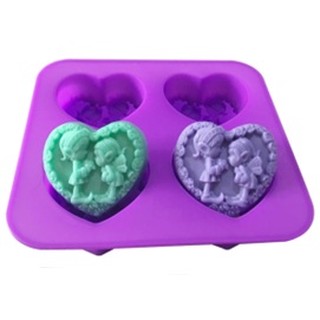 4孔 心形 愛心天使 天使 模 皂模 矽膠模具 蛋糕模具 巧克力模具 手工皂 模具 烘焙模具 製冰盒