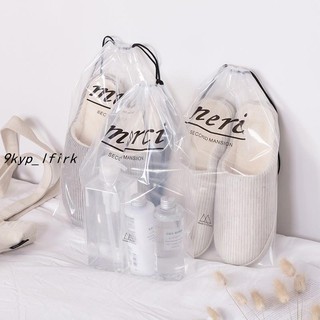 毛二力| 韓版透明旅行收納袋 抽繩束口袋防水防塵衣物收納袋旅行收納包 分類整理 防塵袋 整理袋 外出 衣物 收納|++