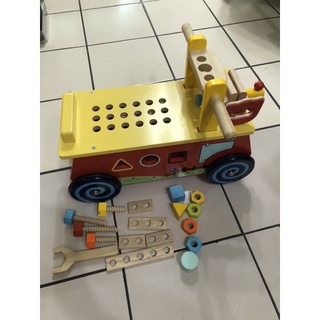 多功能可拆卸兒童寶寶木制玩具 益智力開發兒童啟蒙 早教玩具 組裝拼裝 螺絲螺母車 敲球打樁組合 木製汽車