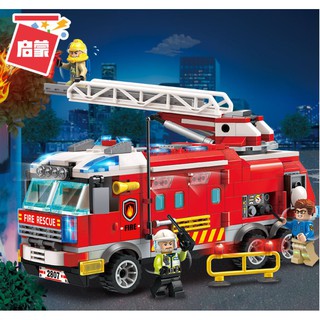 啟蒙消防指揮車366片組/城市消防系列/相容樂高小顆粒積木/消防局/消防系列積木組/ 兒童益智DIY拼裝玩具/益智積木