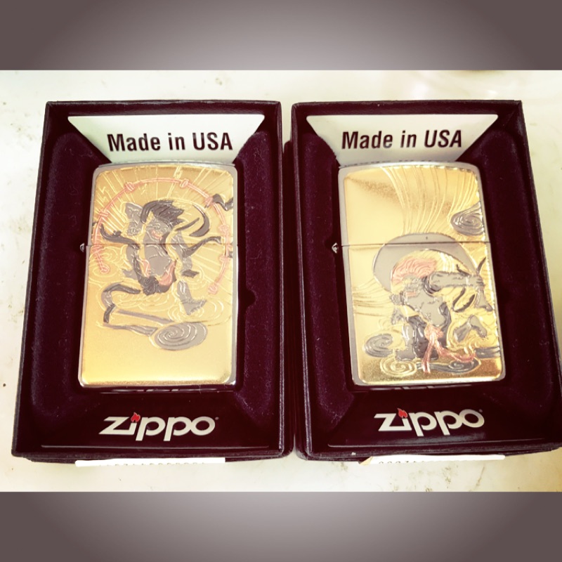 極稀有 Zippo 稀有鍍金雷神 風神打火機 蝦皮購物
