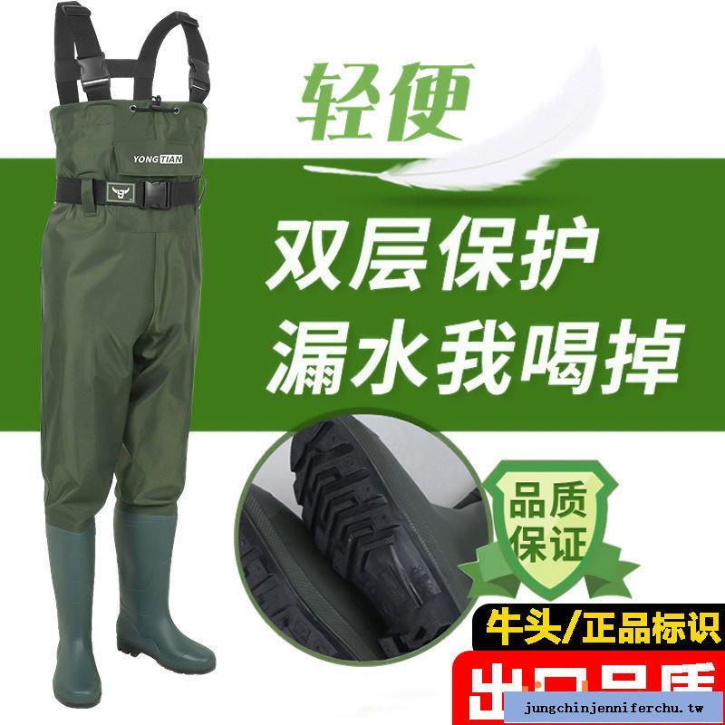 新品#熱賣下水褲加厚尼龍半身防水衣服雨褲叉抓捕魚全身男耐磨連體涉水褲鞋