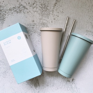 淡果香 馬卡龍色系隨行杯 500ML ( 含不鏽鋼吸管 )
