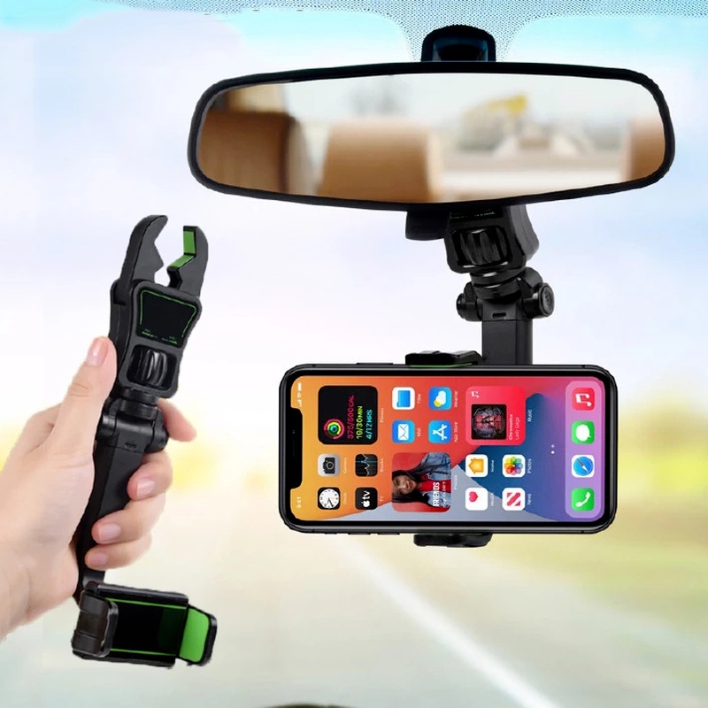 360° 可旋轉通用車載手機支架 / 可調節後視鏡手機支架 / 兼容 iPhone 和所有 Android 手機