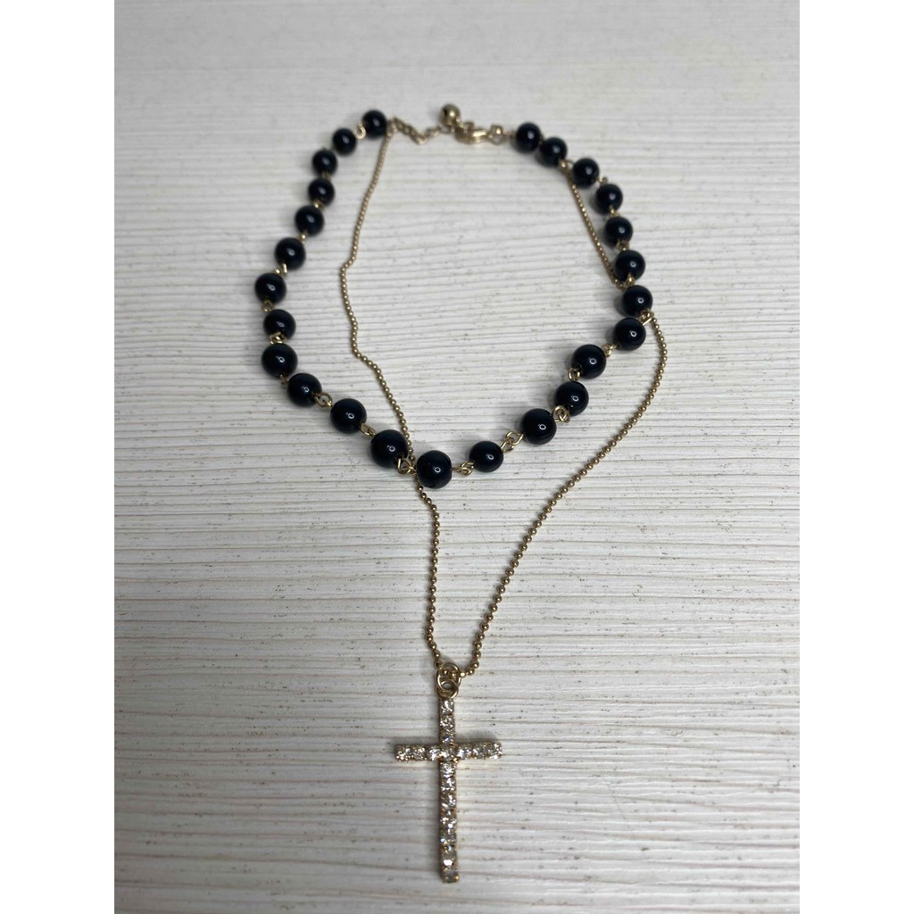黑珠子Ｋ金鍊鑽石十字架