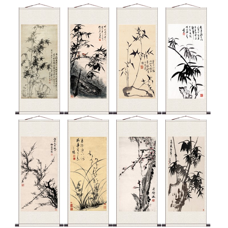 Fe 竹子畫國畫名家字畫絲綢畫風水掛畫定制墨竹蘭花茶樓禮品卷軸 蝦皮購物