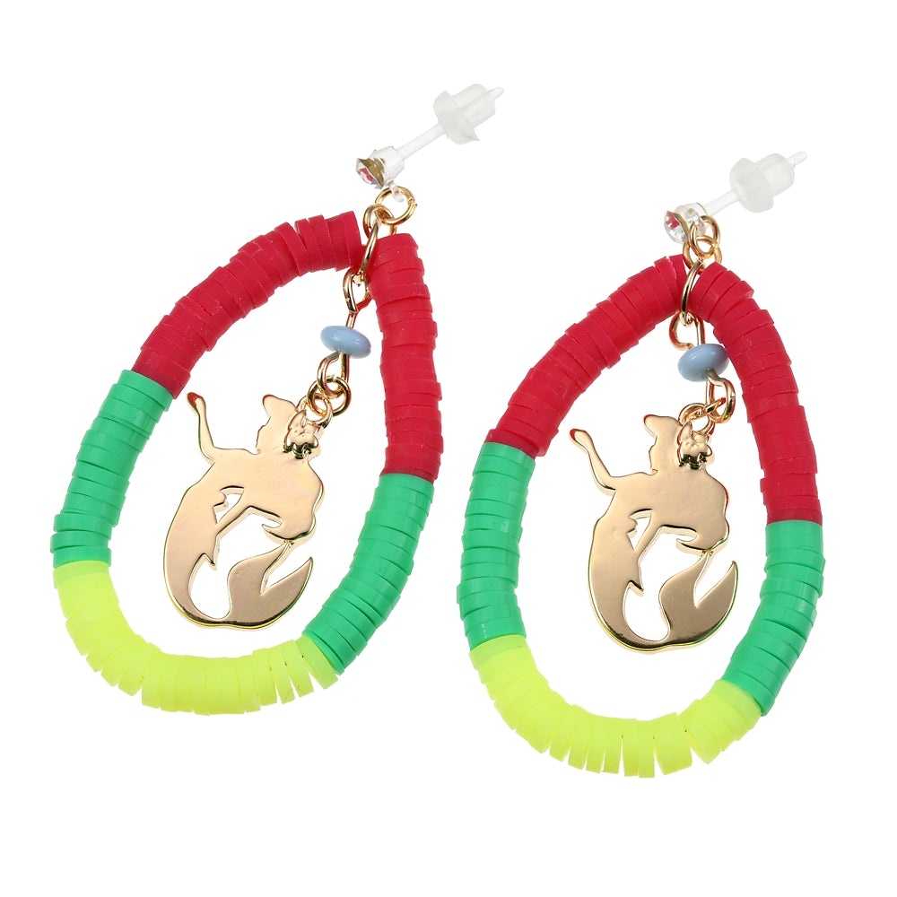 【CHL】DISNEY 迪士尼 紅綠黃環珠 水滴造型 耳針耳環 美人魚