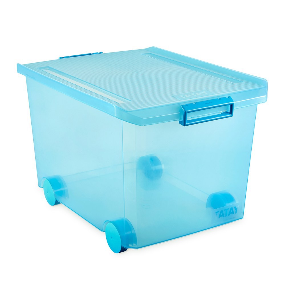 西班牙TATAY 收納整理箱具滾輪 透明藍色 60L