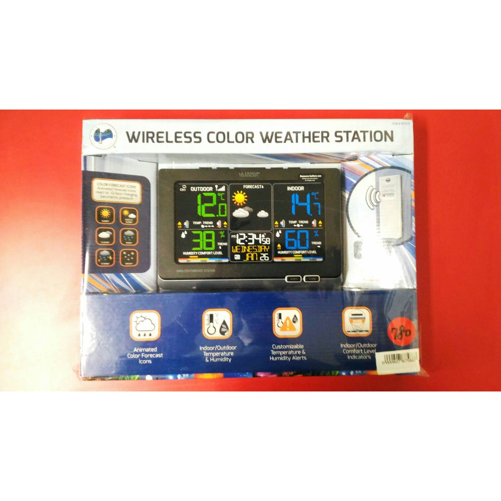 LA CROSSE 無線彩色電子氣象偵測計(拆封福利品，賣場價69折)