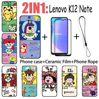 LENOVO 2 合 1 聯想 K12 Note 手機殼帶鋼化玻璃陶瓷膜螢幕保護膜可愛人物系列
