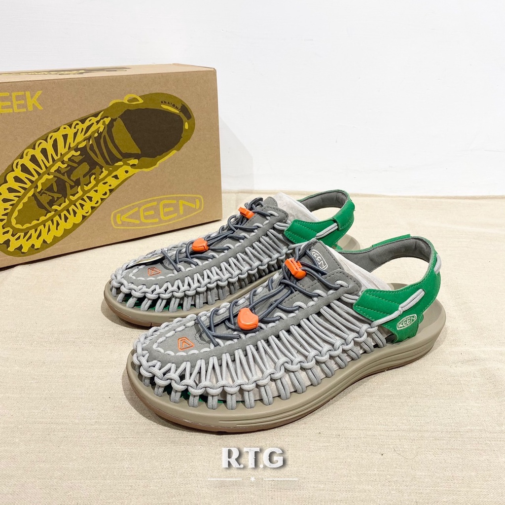 【RTG】KEEN UNEEK SANDALS 涼鞋 灰綠 編織 彈性 綁繩 拼接 男鞋 1025170