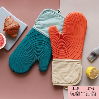 北歐ins烤箱手套 烘焙手套 廚房微波爐隔熱防燙手套 加厚矽膠耐高溫烘焙手套 烘焙用具【BN玩樂生活館】