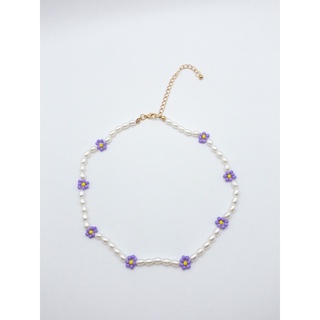 紫色小雛菊珍珠項鍊/串珠