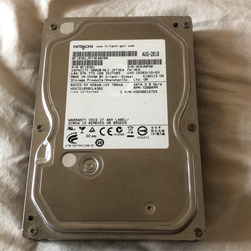 HITACHI 機械硬碟 500G HDD