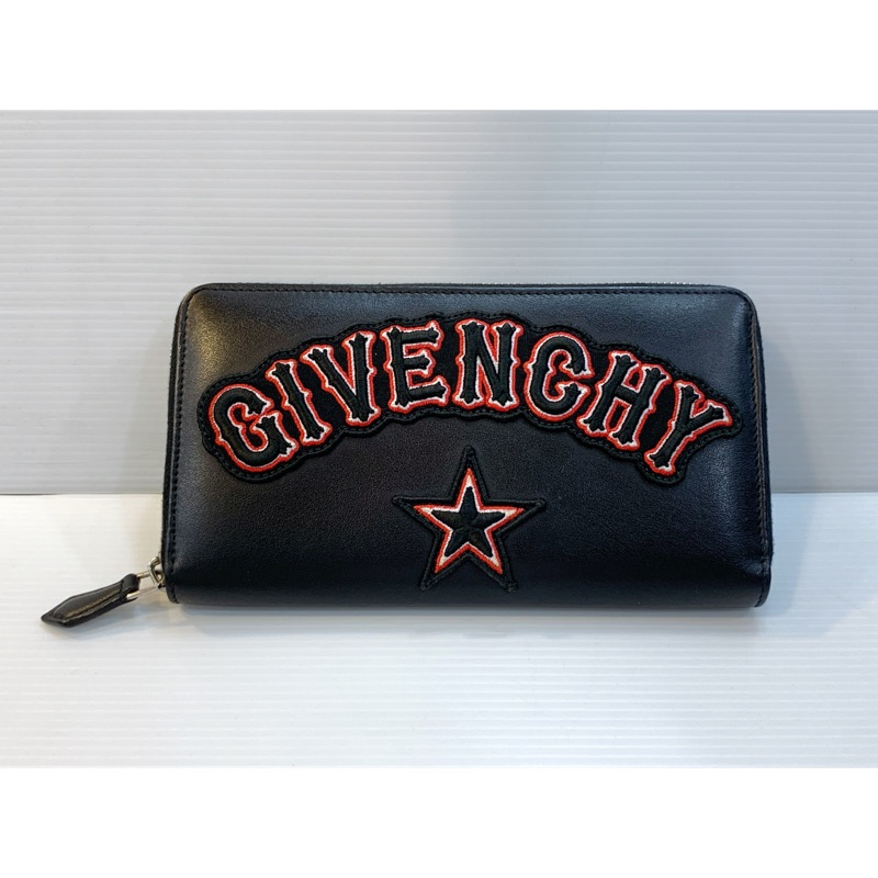 Givenchy 紀梵希 二手真品 黑色全皮 logo 拉鍊長夾