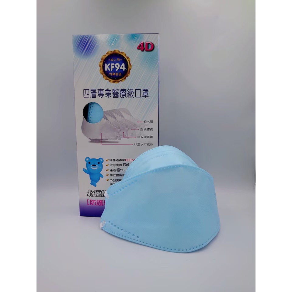 【台灣製造】北極熊 4D醫療級口罩 KF94 醫用口罩（未滅菌）超商最多為15盒