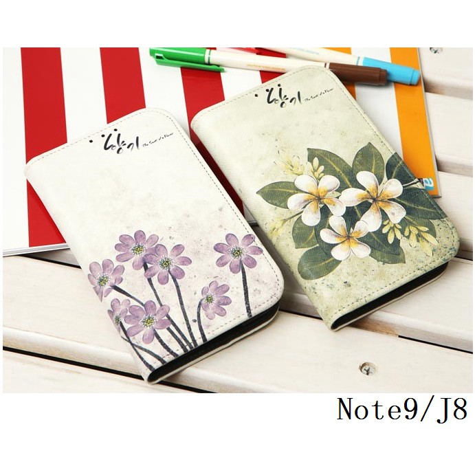 韓國花系列彩繪皮套-2 三星 Note9 J8 A60 A40s A70 A20 手機殼手機套保護殼保護套軟殼