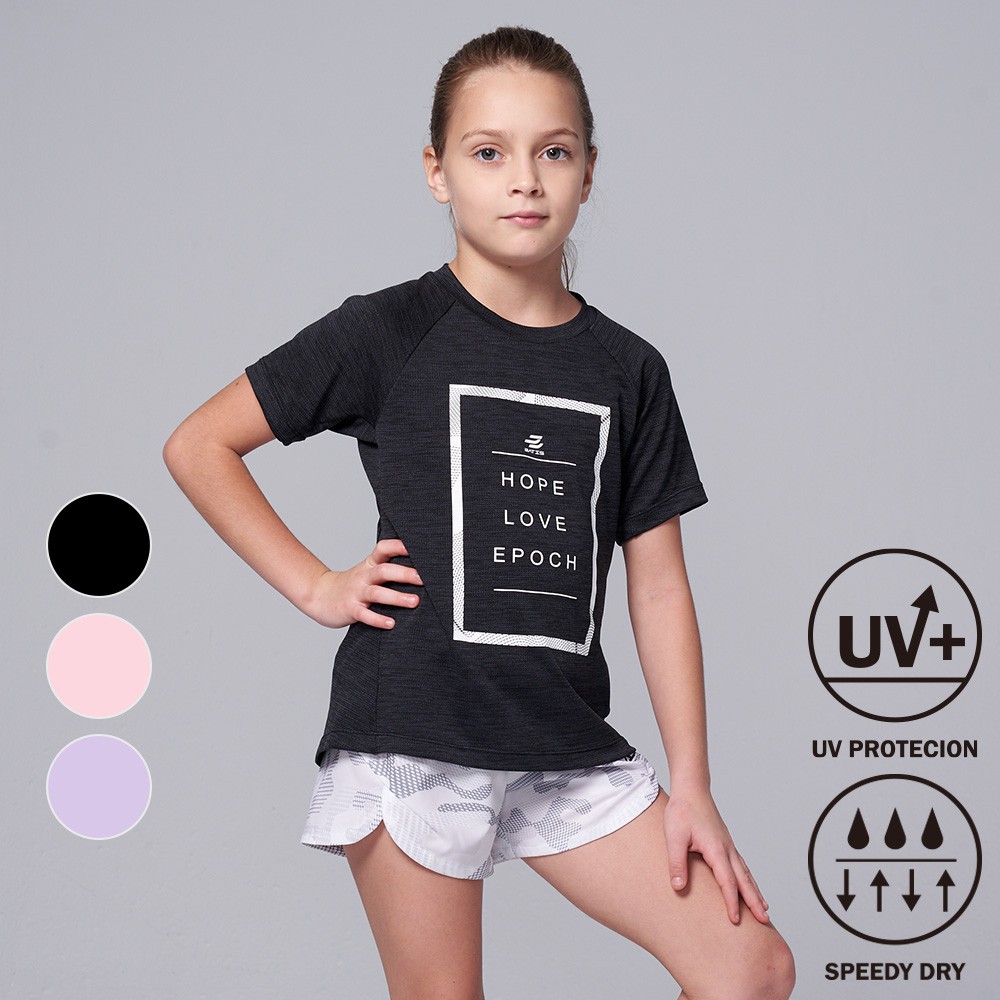 【BATIS 巴帝斯】MIT 抗 UV 修身運動短袖上衣 - 女童 - 三色-2021SS