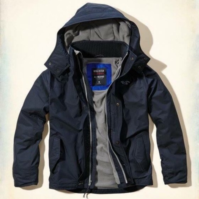 Hollister All weather jacket 立領機能風衣連帽外套~內搭灰色絨質內裡~L號