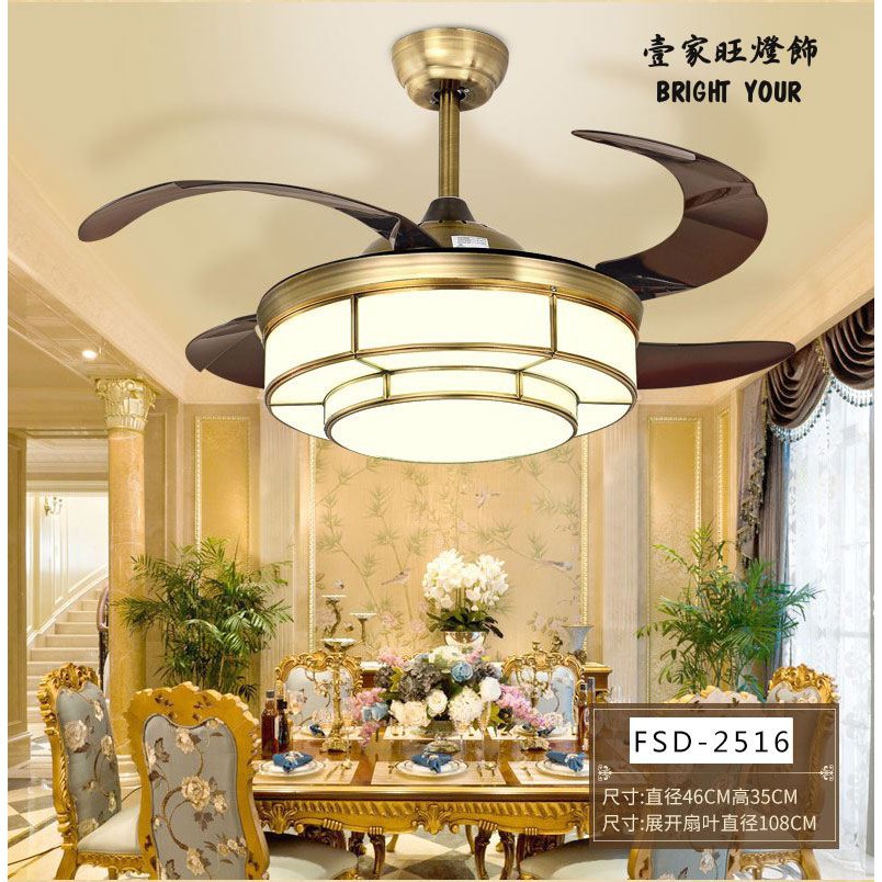 電扇燈led純銅玻璃燈罩輕奢飯店餐廳帶扇吊燈歐式酒店隱形吊扇燈 蝦皮購物