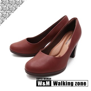 WALKING ZONE SUPER WOMAN系列 圓頭素面高跟鞋 女鞋－咖(另有白.黑、卡其)