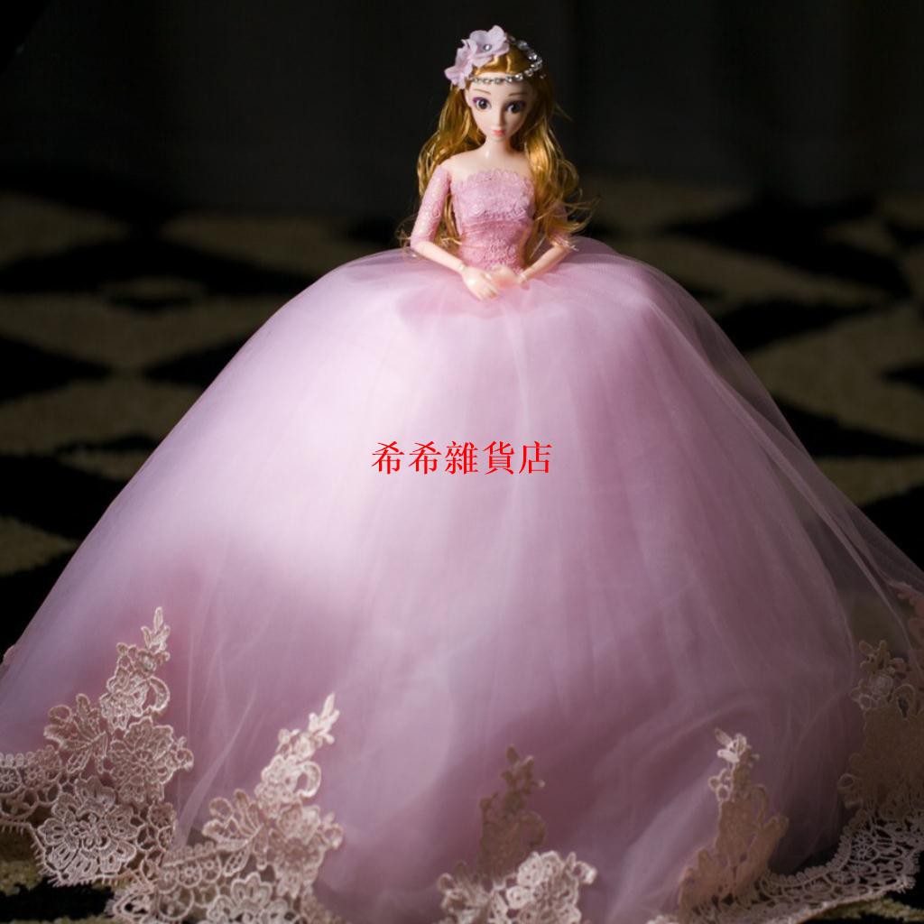 [希希]-粉色芭比娃娃套裝大禮盒婚紗大裙擺女孩新娘結婚兒童玩具禮物婚慶