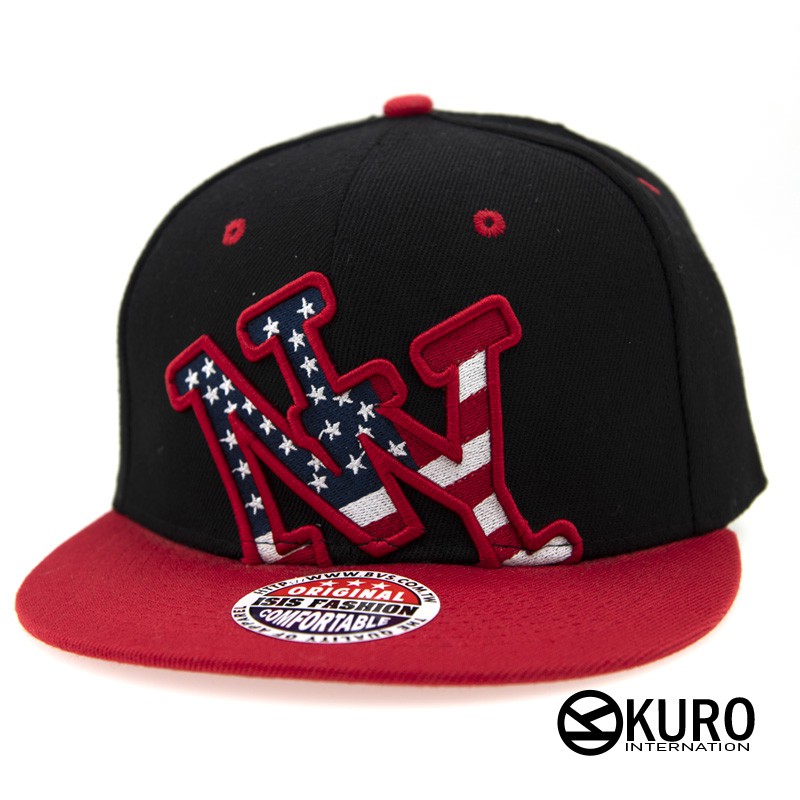 KURO-SHOP黑色紅帽沿NY潮流板帽棒球帽