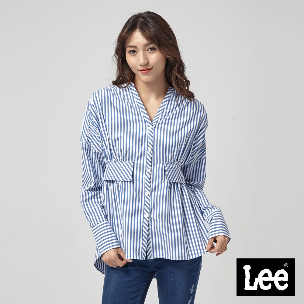 Lee 直條紋休閒長袖襯衫 女 季節性版型 Body Optix LL19014816H