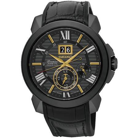 SEIKO 精工 Premier 男 萬年曆大視窗人動電能手錶-黑(SNP145J1)  SK009