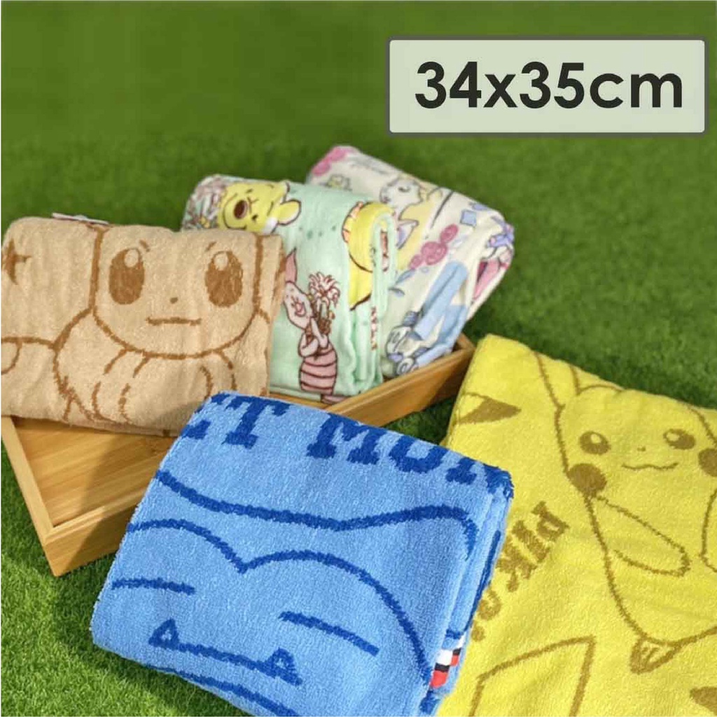 現貨 兒童毛巾 神奇寶貝 精靈寶可夢毛巾 34x35cm 皮卡丘 伊布 卡比獸 毛巾 方巾 巾 寶可夢 日本進口
