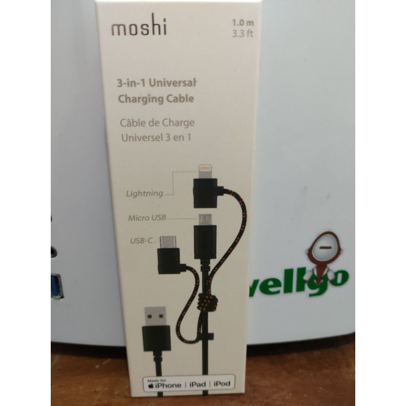 全新未拆moshi MFI 認證 3合1 萬用 充電線 Lightning USB-C Micro-USB 傳輸線