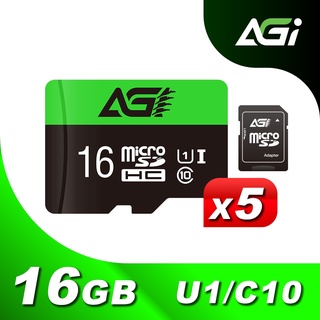 【AGI 亞奇雷】 microSDHC UHS-I 16G 記憶卡 附轉卡 五入組