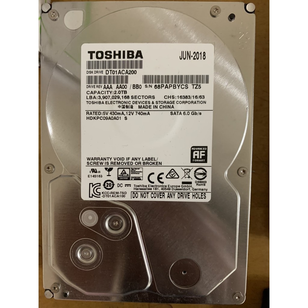 共蝦米✌('ω') 原廠保固 現貨TOSHIBA 東芝 DT01ACA200 2TB 2T HDD硬碟 2018年製
