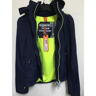 跩狗嚴選 極度乾燥 Superdry Arctic 經典款 三排拉鍊 防風刷毛保暖 風衣 外套 深藍 螢光萊姆