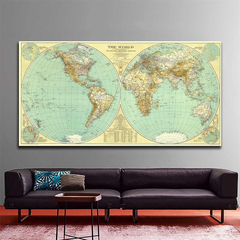 Possbay 古典世界地圖-旅行者地圖海報壁掛掛毯背景布背景印花牆飾-120*60cm